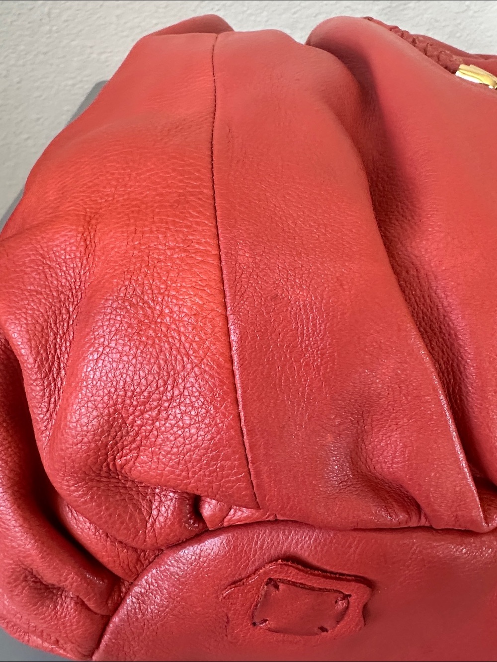 Fiore by Isabella Fiore, Deep coral/orange, 100% Leather Drawstring Tote w/ GHW - Picture 11 of 17